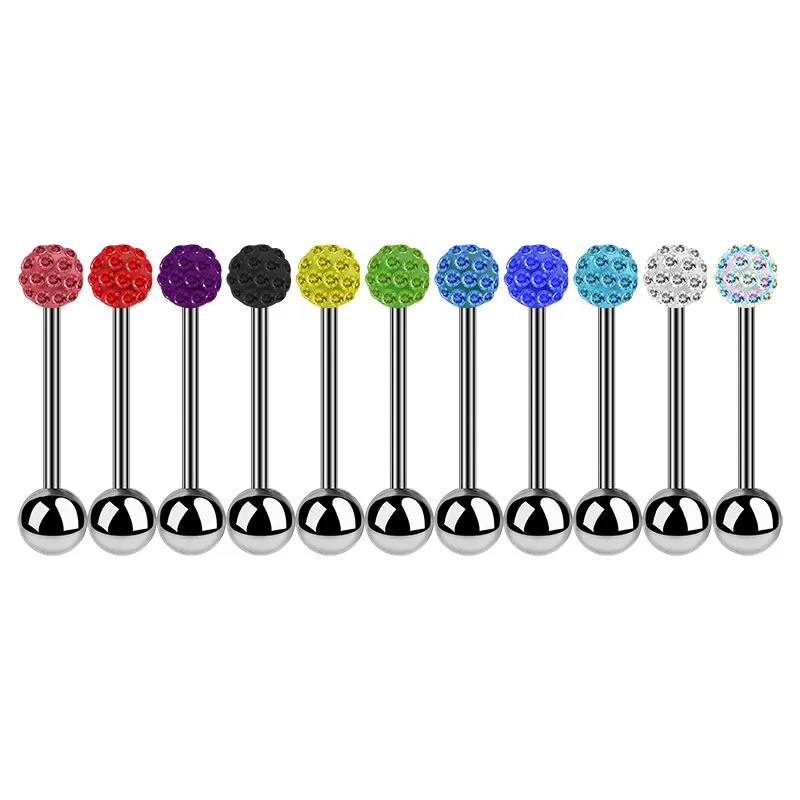 Fashion Tongue Ring Barbell Tongue Piercing Bar Disco Ball Czech Crystal Mix Colors Stainless Steel Anti-allergic Body Jewelry1