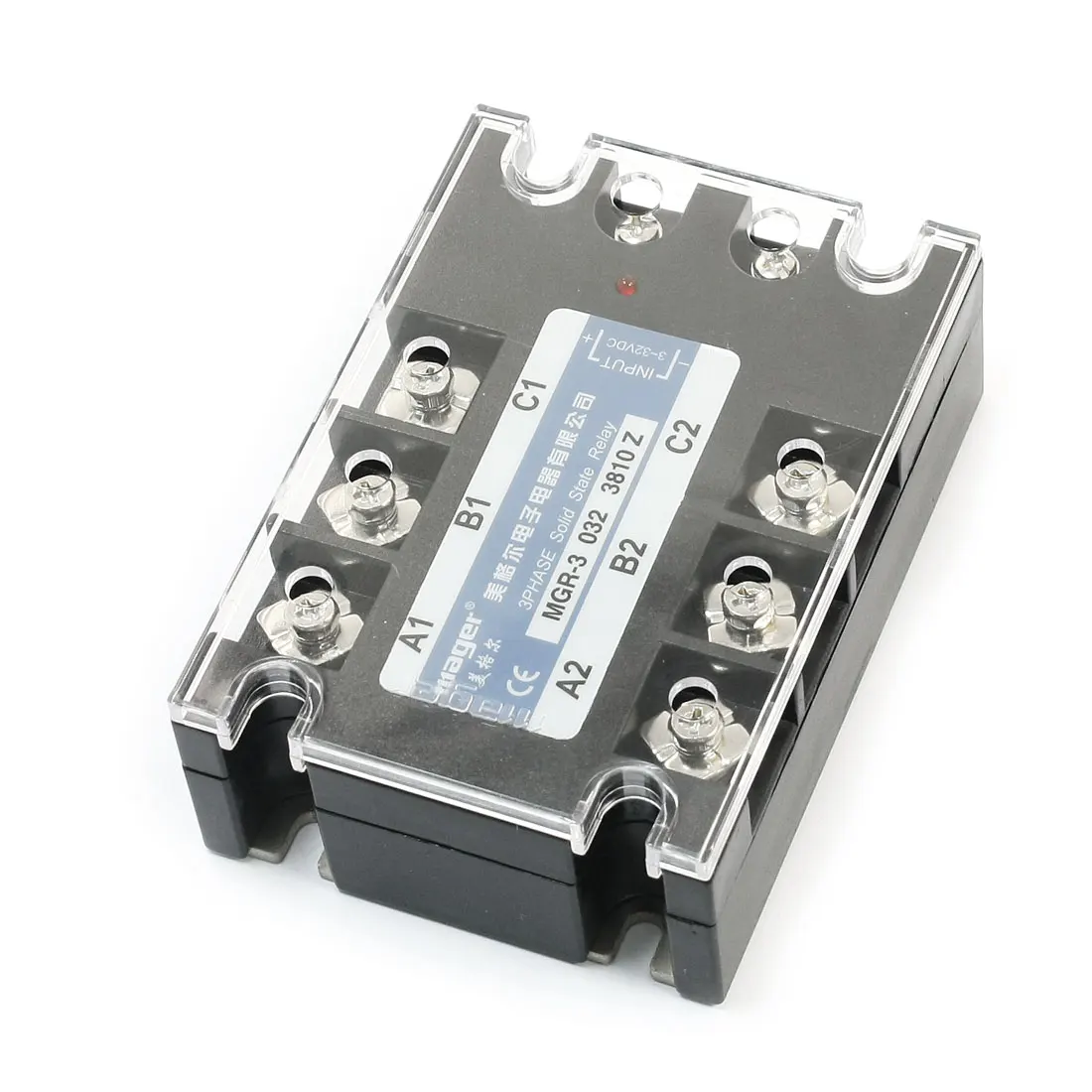 

3-32V Ac 380V 10A Red Led Indicator 6 Screw Terminal 3-Phase Rectangle Clear Cover Metal Solid State Relay