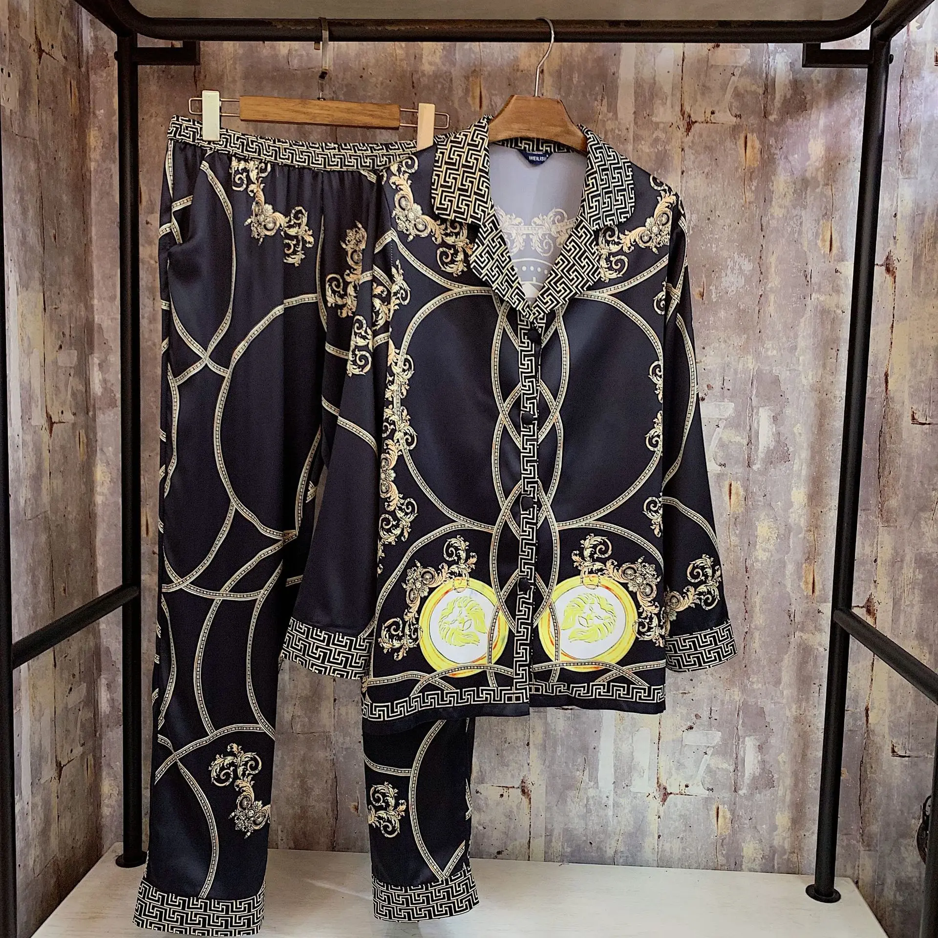 

conjuntos de mujer 2019 Fashion Silk Print Egypt Print Two-Piece Set