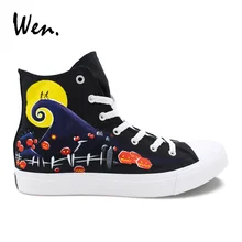 Wen/обувь с ручной росписью; черные повседневные туфли на платформе; кроссовки на плоской подошве; кроссовки «кошмар до Рождества»; Вулканизированная обувь; мужские и женские плимсоллы