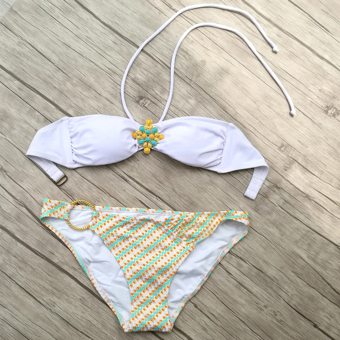 

Women Designs Secret Crystal yellow Diamond Bikini White Gilding pattern Swimsuit Biquini brazilian Bathing Suit Sexy Swimwear