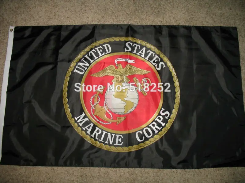 Black Marine Corps USMC Emblem Seal Flag 3x5 FT 150X90CM Banner 100D