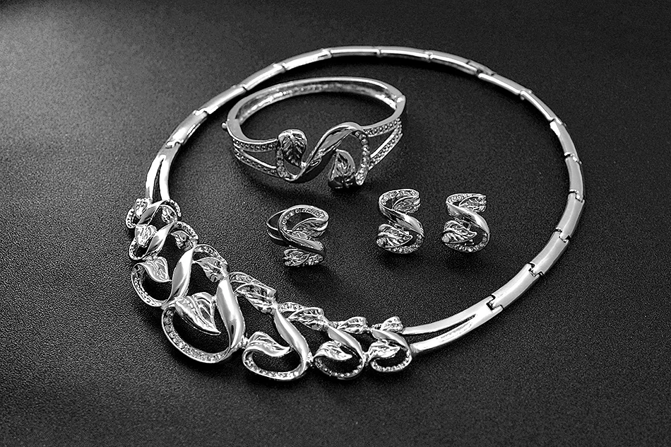 Солнечные ювелирные изделия Модные Свадебные украшения наборы для женщин ожерелье для подарков серьги кольцо браслет кубический цирконий витые листья