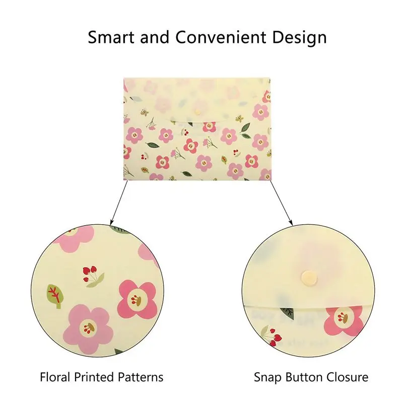 Цветочный принт фестиваль письмо Размер Поли Конверты Организатор документов буклет файл бумажные папки с кнопкой оснастки, 8 Пак