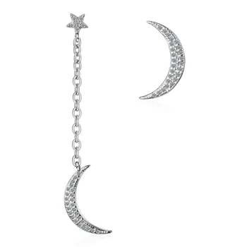 

Sole Memory Star Moon Asymmetrical Wild Long 925 Sterling Silver Personality Fashion Female Dangle Earrings SEA386