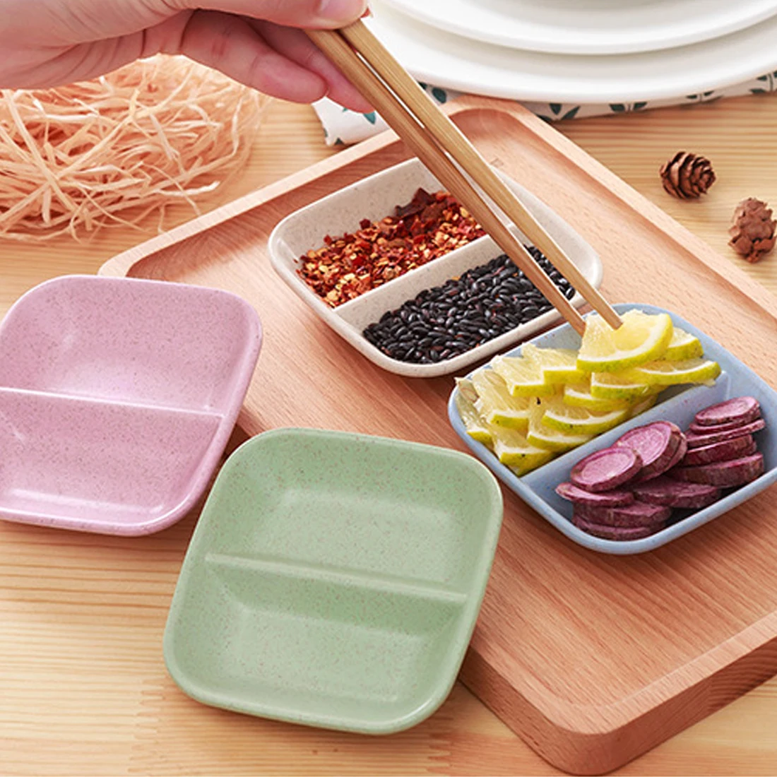 

Kitchen Accessories 2 in 1 Seasoning Dish Sauce Dishes Wheat Straw Tableware Cooking Tools