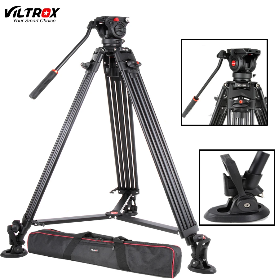Viltrox VX-18M 74 Inch Professional Portable Aluminum Camcorder Camera Tripod+Fluid Pan Head Horseh