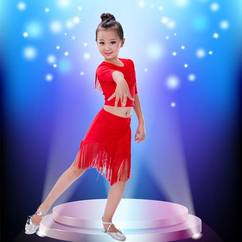 

Children's Latin dance fringed skirt girls Latin dance skirt new dance practice clothes children's dance tassel skirt