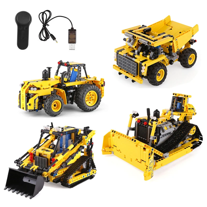 

4 Types Building Blocks Bricks City Construction Engineering Car Sets Crawler Bulldozer Tractor Loader RC Truck Model Kids Toys