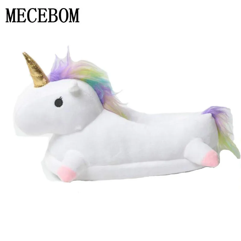 

Slippers 2018 Winter lovely Home Slippers Cartoon Plush Chausson Licorne White Shoes Women Plush Unicorn shoes D888W