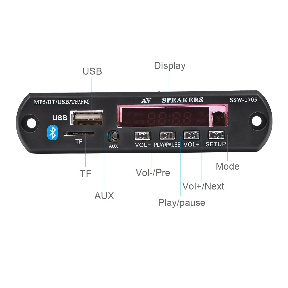  AIYIMA 5V Bluetooth 4.2 Bluetooth Decoder Scheda Audio HD MP5 Car Audio Decoder USB FM Aux Radio Su