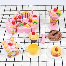 75 Pcs Pink Blue Birthday Toys Cut Cake Fruit Cream Candles Classic Kids Pretend Play Toys Plastic Set Christmas Birthday Gift diy simulation fruit cake birthday toys set 54pcs
