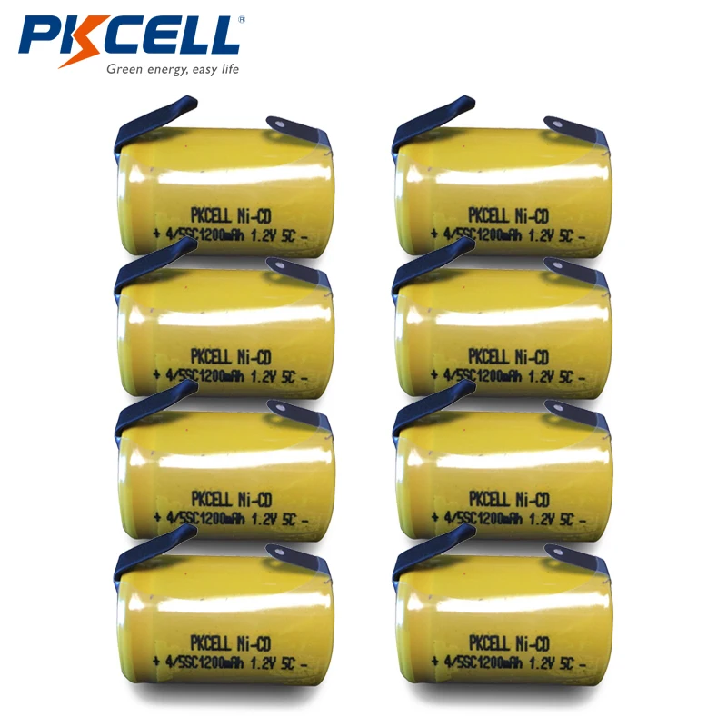 8x4/5 Sub C 1200mAh 1 2 V 4/5 SC NiCd аккумуляторная Ni-Cd 4/5SC батарея плоский верх с вкладками PKCELL |