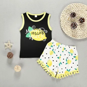 

Baby Boys&Girls Set Sleeveless Letter Tops+Lemon Tassels Shorts Outfits Sets Children Clothes 2019 vetement enfant garcon 3 ans