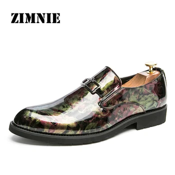 

ZIMNIE Brand Men Dress Shoes Floral Pattern Men Formal Shoes Leather Luxury Fashion Groom Wedding Shoes Men Oxford Shoes 38~46