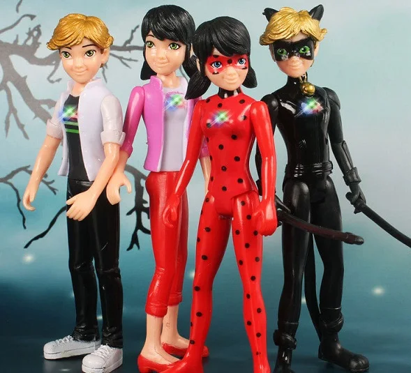 

with light 4pcs/lot Miraculous Ladybug Comic Lady bug Doll Action Figure Toys Cute Anime Adrien Marinette Plagg Tikki PVC Figure