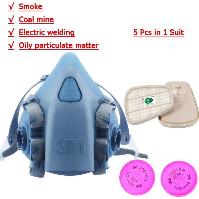 

Dust Mask 7502 5-piece Set Respirator for Welding Dust and Oil-repellent Particles with 2091 P100 Filter Cotton