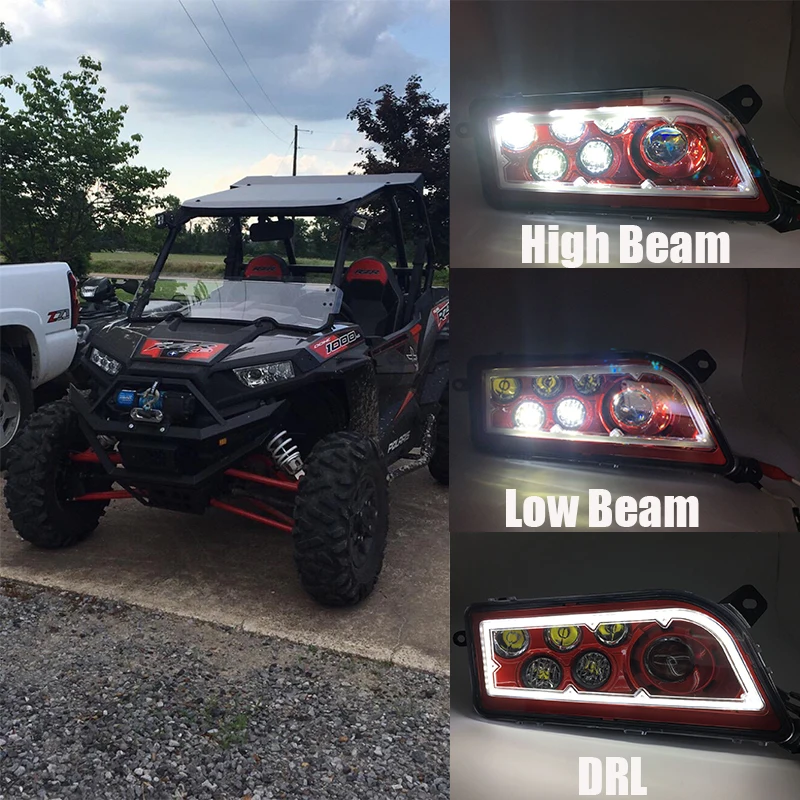 ATV UTV светодиодный фары L/R с DRL белый красный желтый зеленый синий Halo кольца ангельские глазки для Polaris RZR 900/1000 S XP Turbo