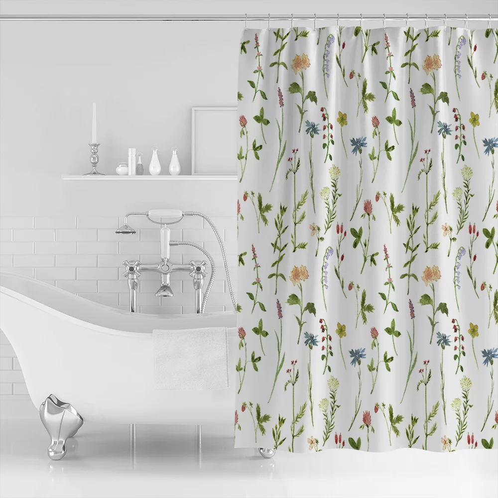 OURHouse Flower Garden Pattern Shower Curtain Bathroom Liner Sets Childrens Floral Modern Rings Girls Funny Cloth Hooks Mens