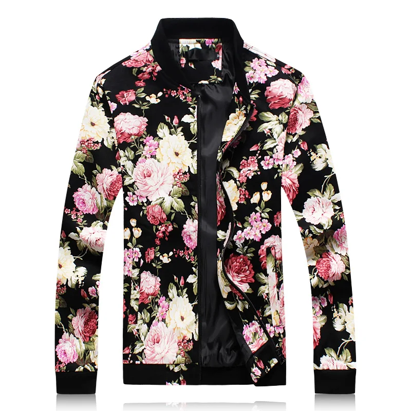 

Chinese Style Men's Jacket 2017 Autumn New Fashion Floral Jacket Men Casual Stand Collar Mens Flower Coats Overcoat Jackets 5XL