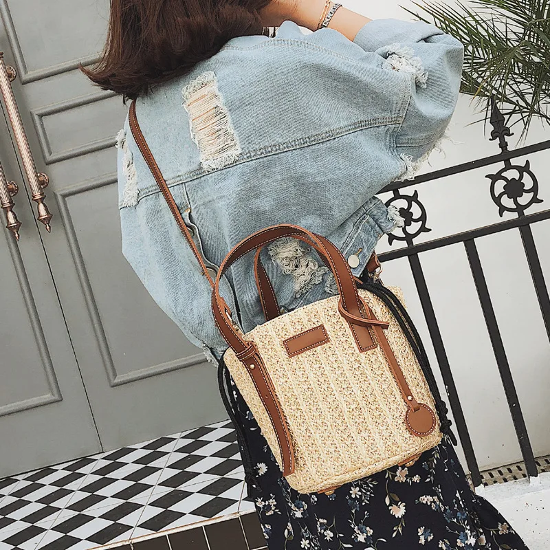 

Women Braided bag shoulder bag straw women's bale canvas handbags mother bucket bag new 2018 pouch leisure holiday beach bags
