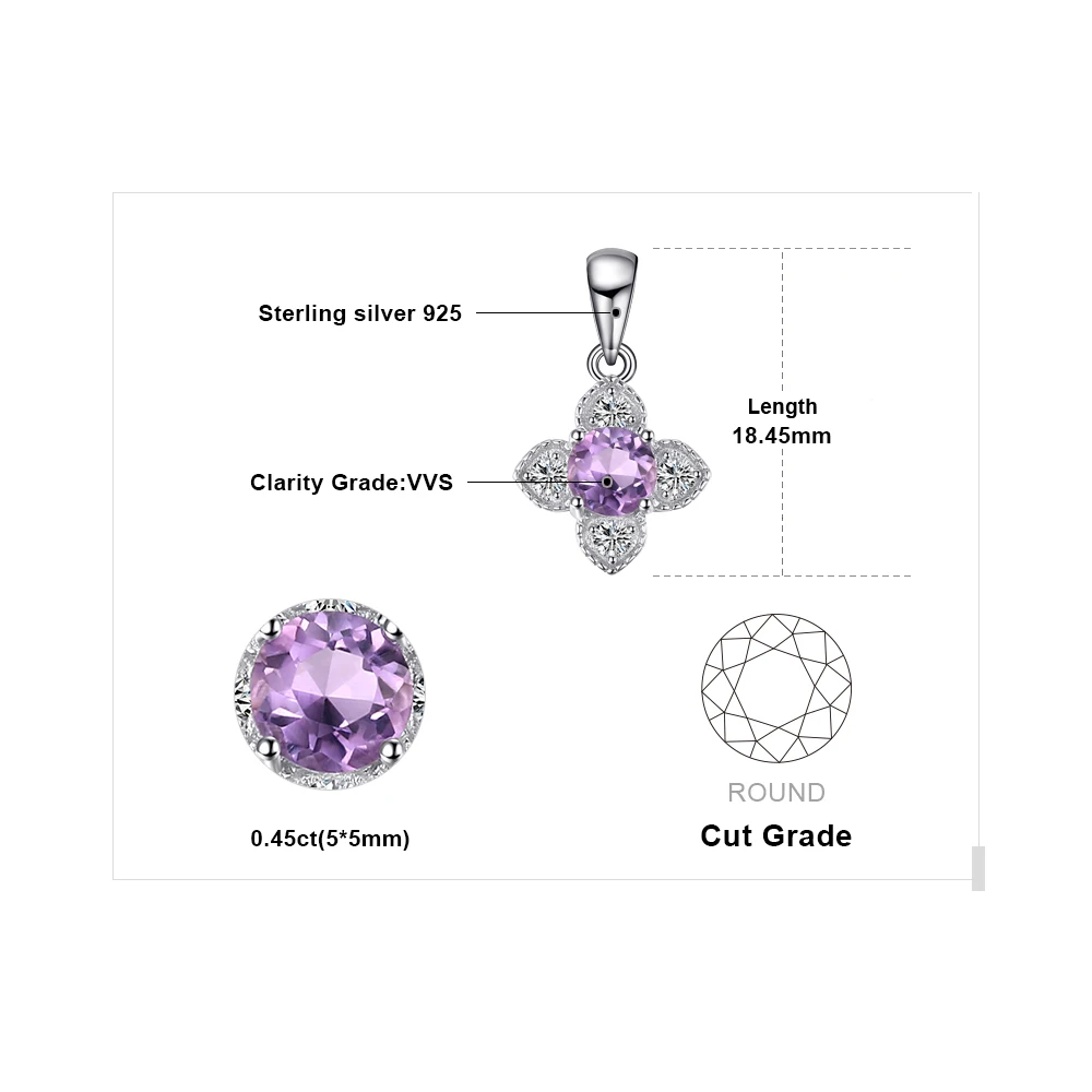 JewelryPalace 꽃 자수정 펜던트 목걸이 여성을위한 보라색 보석 파인 쥬얼리 체인없이