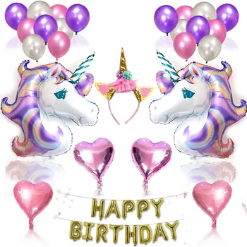 

Unicorn Party Supplies for Kit with Helium Balloons and Glitter Headband Horn Happy Birthday Banner