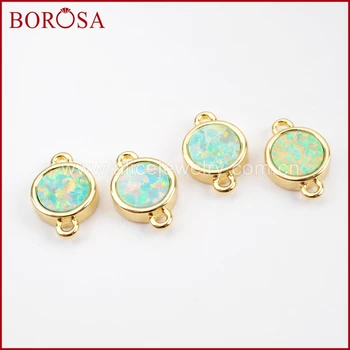 

BOROSA Wholesale 10pcs Round Gold Color White Japanese Opal Bezel Connectors Manmade Opal Connector for Charm Bracelet ZG0263