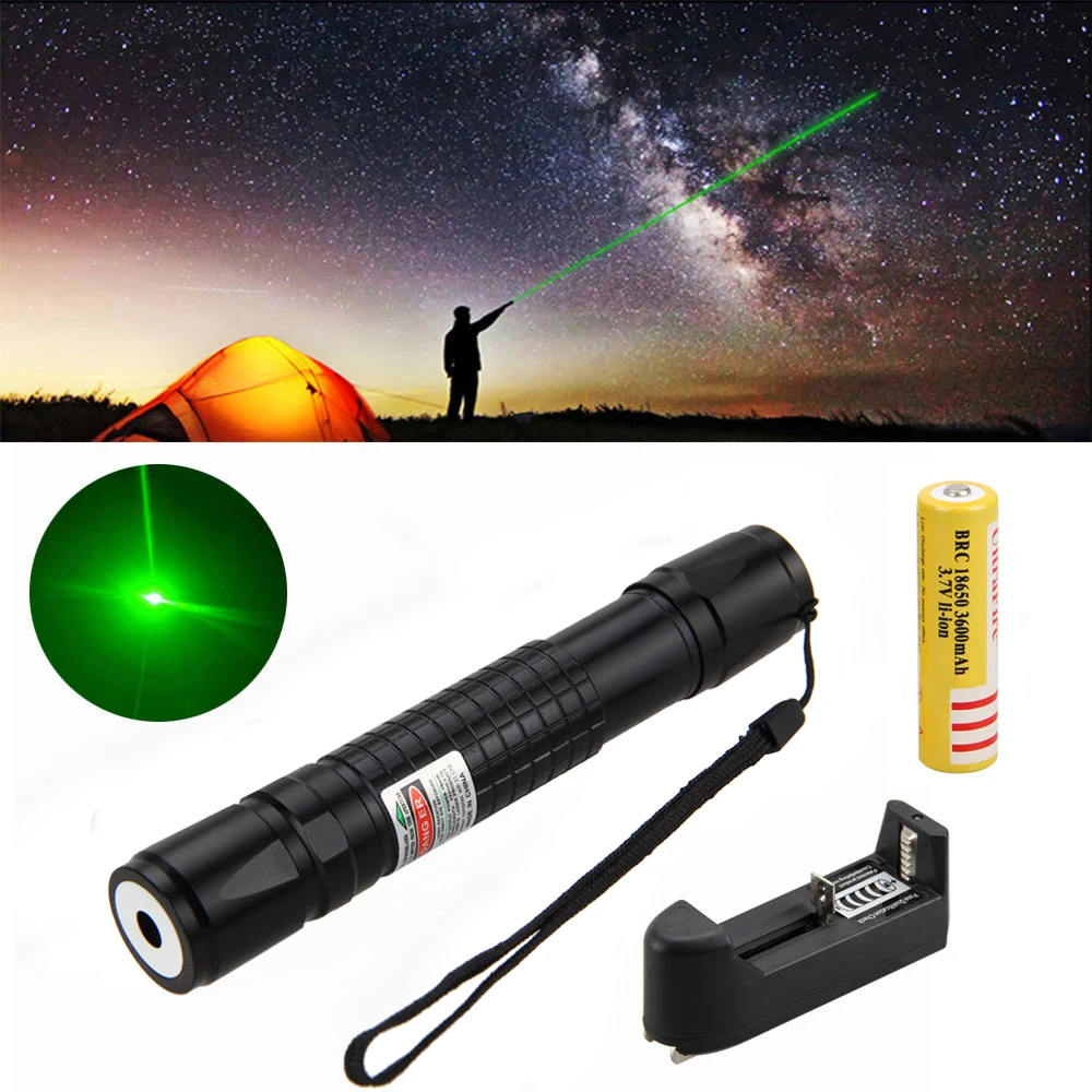 Зеленый/красный 650nm 1 мВт лазерная указка ручка Регулируемый мощный звездное лазерная головка горящий свет + один перезаряжаемые 18650