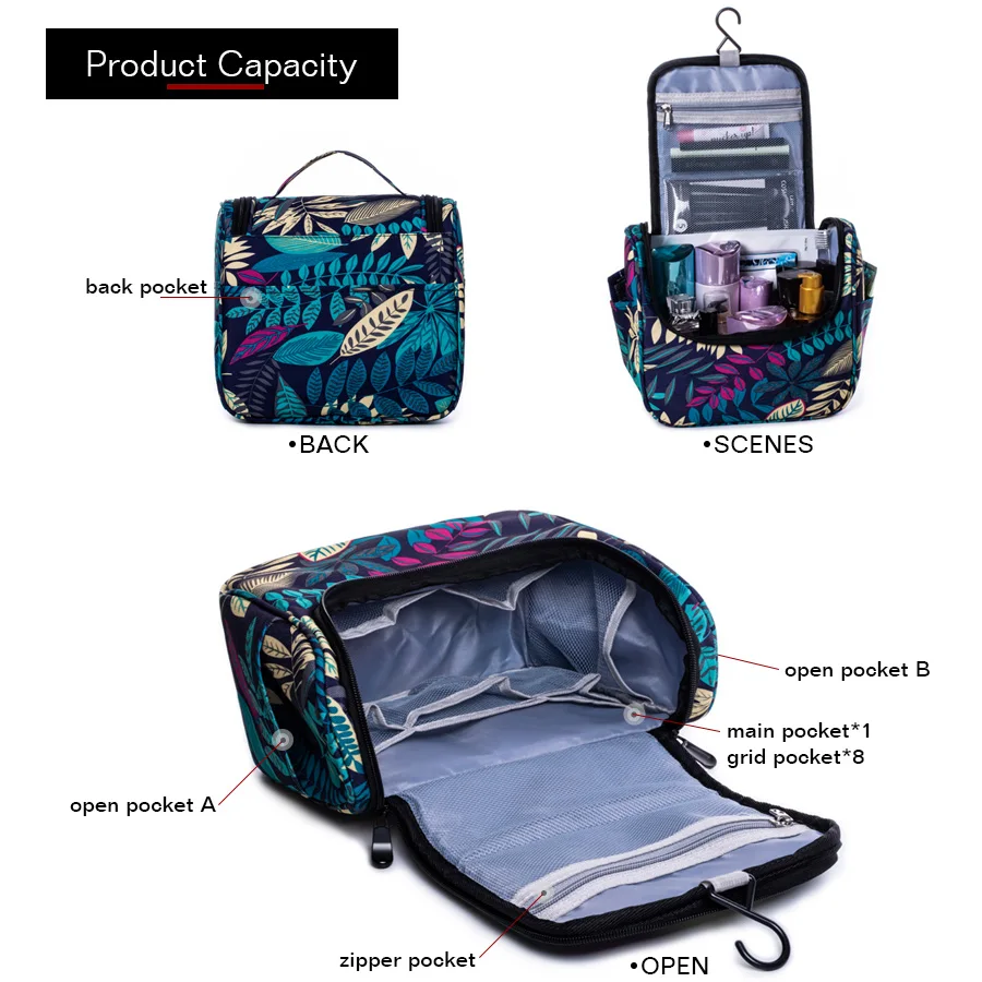 شنقا المرأة التجميل حقيبة الأزهار حقيبة مستحضرات تجميل للرجال السفر المنظم أكياس غسل الحقيبة المحمولة هوك الجمال أدوات الزينة تخزين