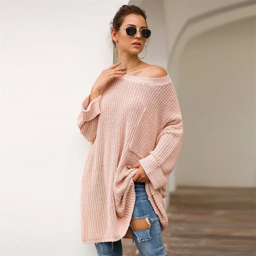 Sweater Women Winter Fashion Women Knitt Solid Pullover Long Sleeve O-Neck Pocket Sweater Blouse Casual casaco feminino