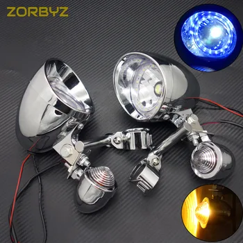 

ZORBYZ Chrome Turn Signal Driving Spot Fog lights Angel Eye Light with 33-43mm Fork Tubes Bracket Bar For Harley Honda