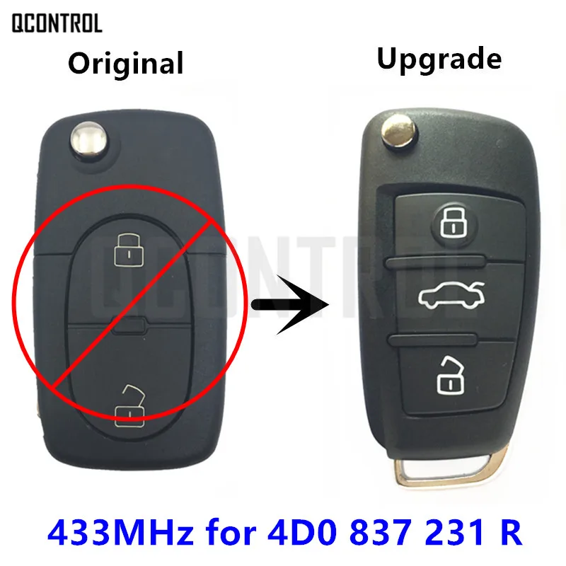

QCONTROL Car Upgrade Remote Key 433MHz for AUDI 4D0837231R A2 A3/B5 A4 A6 Quattro RS 4D0 837 231 R 1997 - 2002