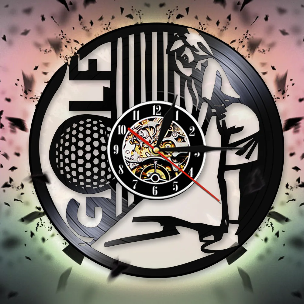 Play Golf Wall Clock Modern Design Art Glof Club Vintage Vinyl Record