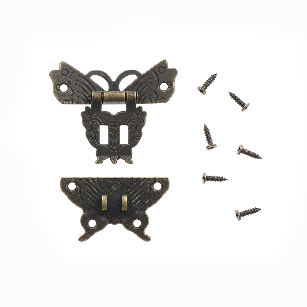 Practical Retro Vintage Wooden Jewelry Box Case Locks Butterfly Latch