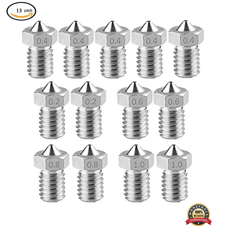 13Pcs Stainless Steel 3D Printer Nozzles 0.2 0.4  0.6  0.8 1.0mm Extruder Nozzle Print Head for E3D Makerbot MK8 Nozzle