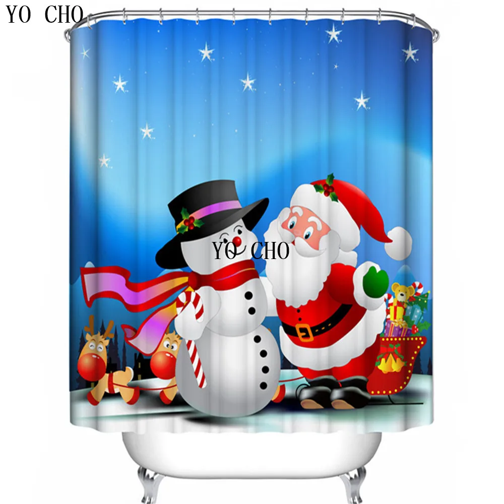 

YO CHO Custom Colorful Xmas Shower Curtain 3D Digital Printing Waterproof Fabric Bathroom Shower Curtain Eco-friendly Home Decor