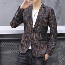 Мужской пиджак с принтом, модный приталенный мужской повседневный Блейзер, деловой офисный осенний костюм, Блейзер размера плюс 5XL