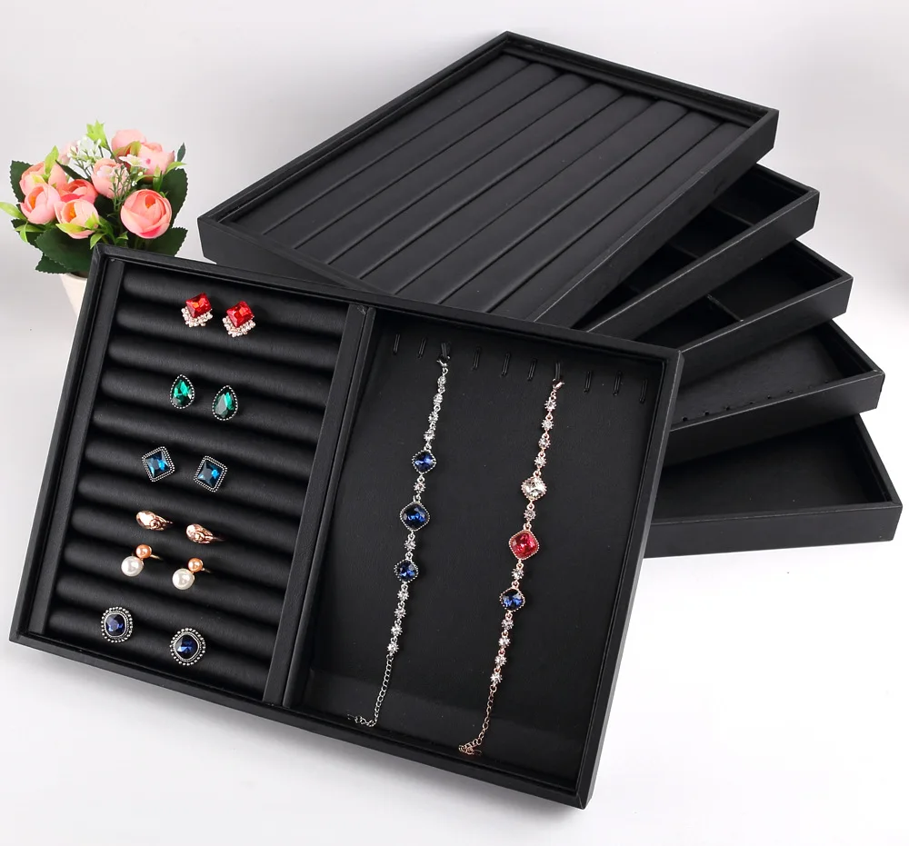 Hot Sale Black PU Leather Necklace/Ring/Bracelet/Pendant/Jewelry Box Organizer Earring Storage Jewellery Display Tray Best Price factory price 200pcs lot sublimation blank metal key chain key ring for sublimation ink transfer printing diy gifts