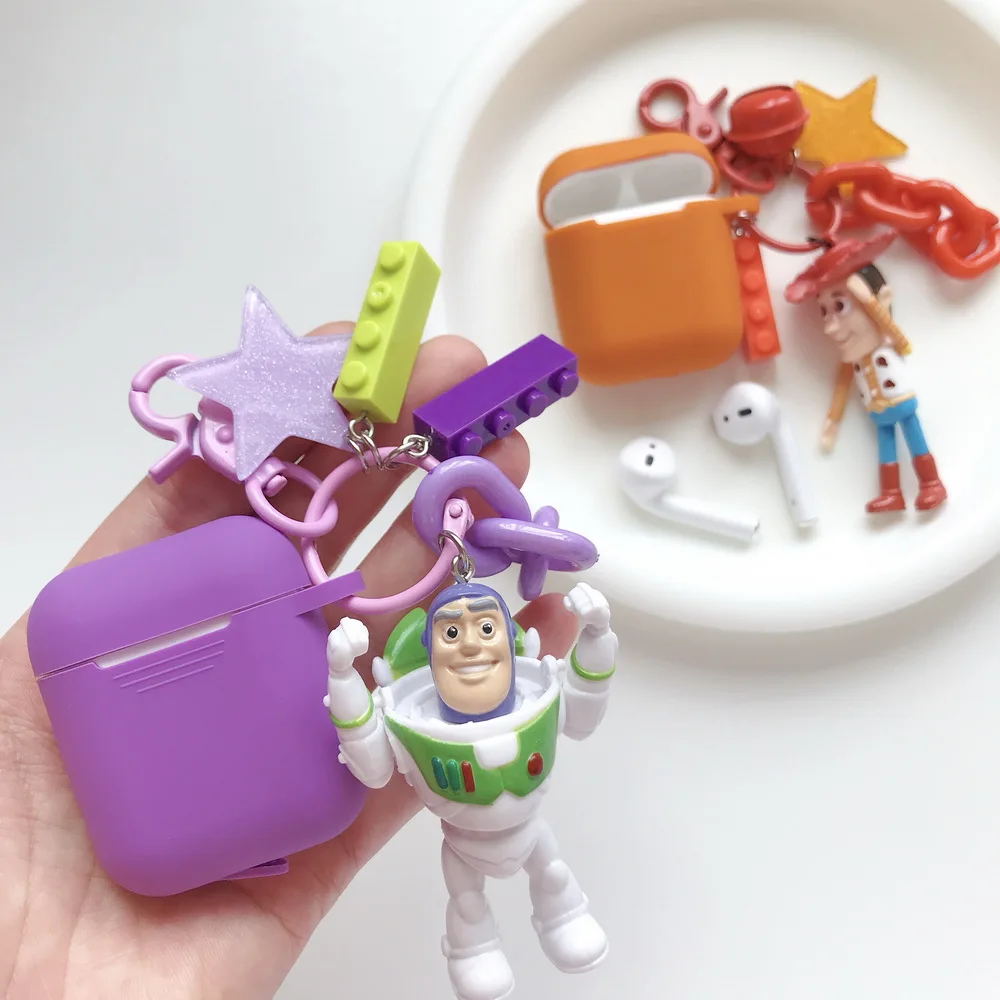 Toy Story's Woody Buzz Lightyear Protective Silicone Bluetooth Wireless Earphone Cover For Apple Airpods 1 2 Case With Keychain