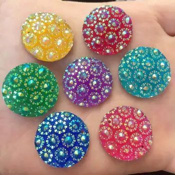 

New 20PCS shiny mix AB Resin 20mm round flower Flat back rhinestone scrapbook DIY Wedding 2 hole applique ornament SF502