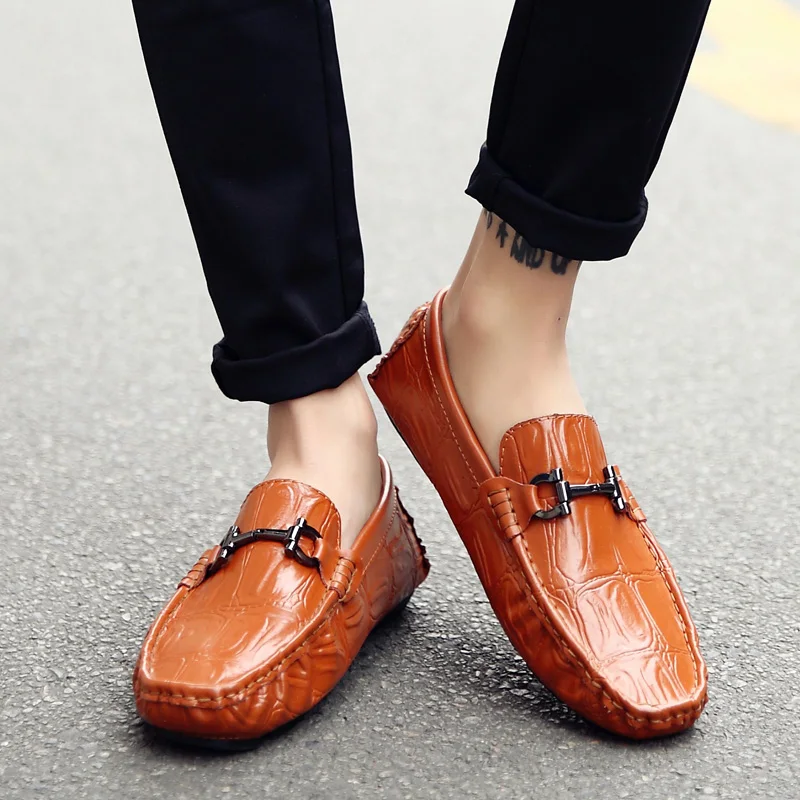 Коричневые кожаные лоферы Мужская обувь повседневная Sapato Masculino слипоны для