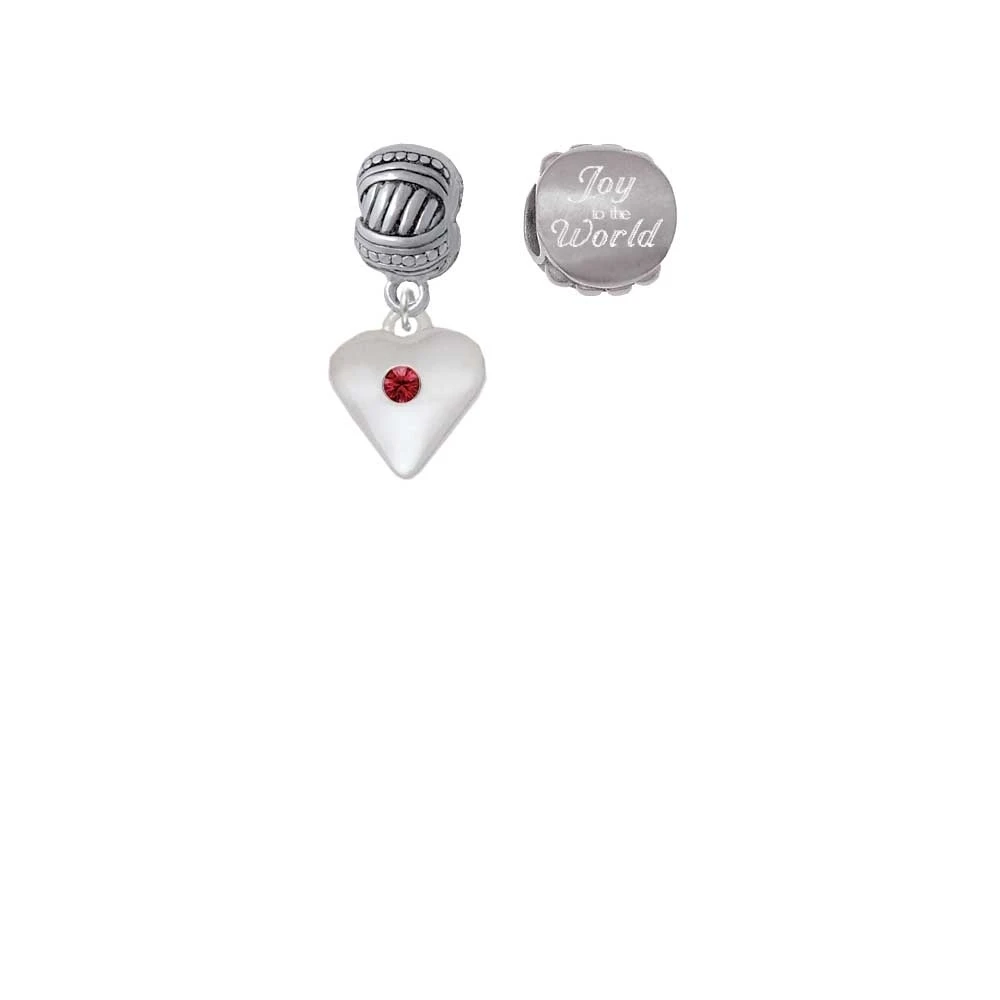 Silvertone Large January - Maroon Crystal Heart Joy to the World Charm Beads (Set of 2)