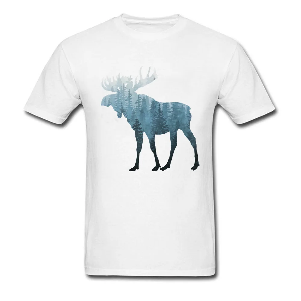 Geek Misty Forest Moose Tops Shirts for Men Designer Father Day Round Collar Cotton Short Sleeve T Shirt Summer Tee-Shirts Misty Forest Moose white