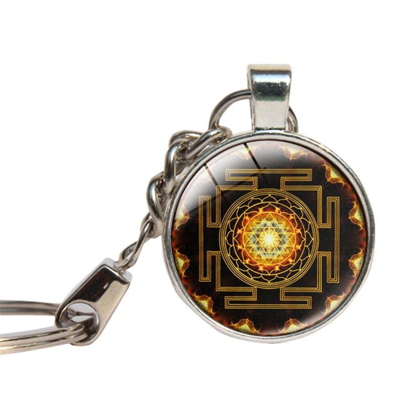 Om Keychain Glass Cabochon Mandala Key Ring Buddhism Glass Dome Key Chains Hindu Jewelry Yoga