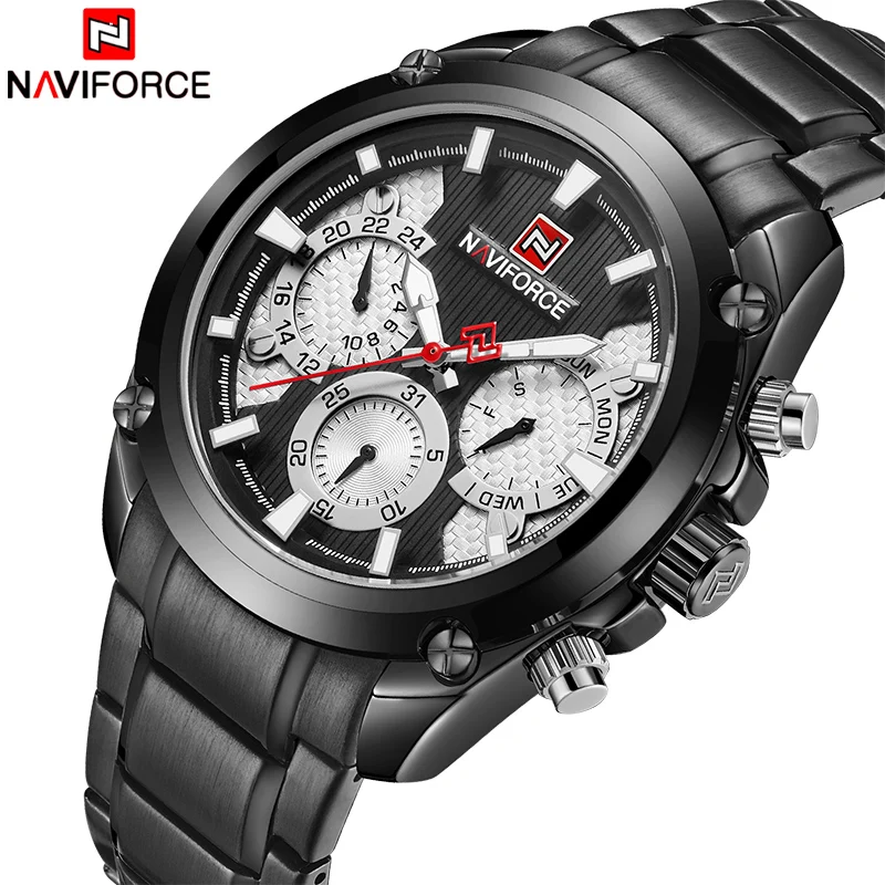 

2018 New Men Watch NAVIFROCE Army Sports Military Wrist Watches Men's Fashion Stainless Steel Quartz Date 24 Hour Analog Clock