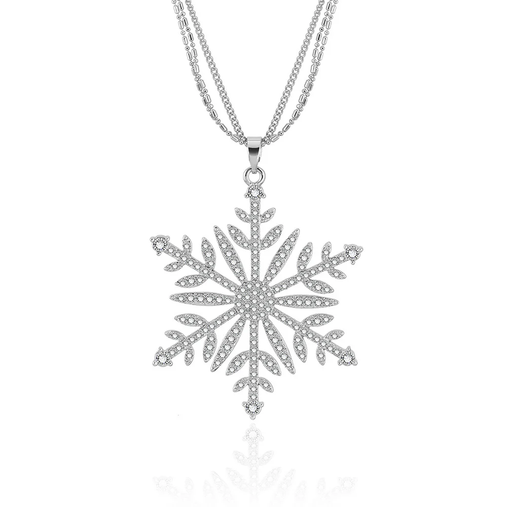 

Fanqieliu Luxury Rhinestone Necklace Women Fashion Long Sweater Chain Silver & Gold Snowflake Pendant Necklace For Women FQL1058