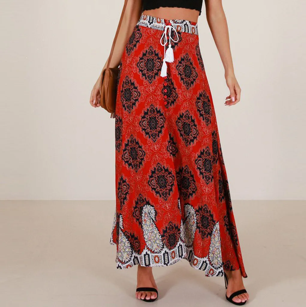 

Summer Skirts Womens Plus Size Boho High Waist Casual Beach Floral Bodycon Vintage Long Skirts Womens Maxi Skirt Beach Skirt