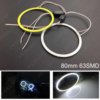

1Pair Auto Car DRL 80mm 63LED Headlight COB LED Halo Ring Angel Eyes Warning Lamps White #FD-5281