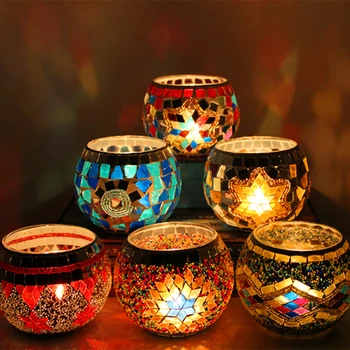 

Creative Mosaic Glass Candle holders Tealight Votive holder for wedding Home decor